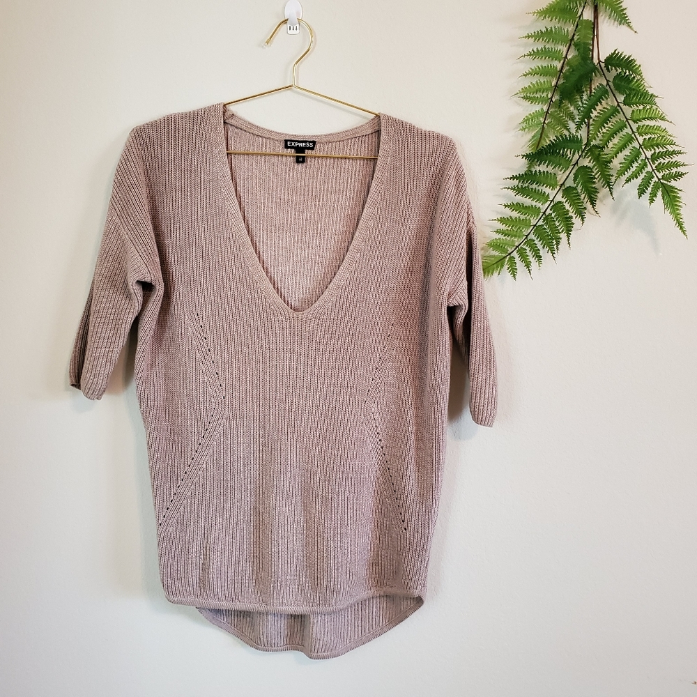 Express Beige Elbow Sleeve Sweater 100% Cotton